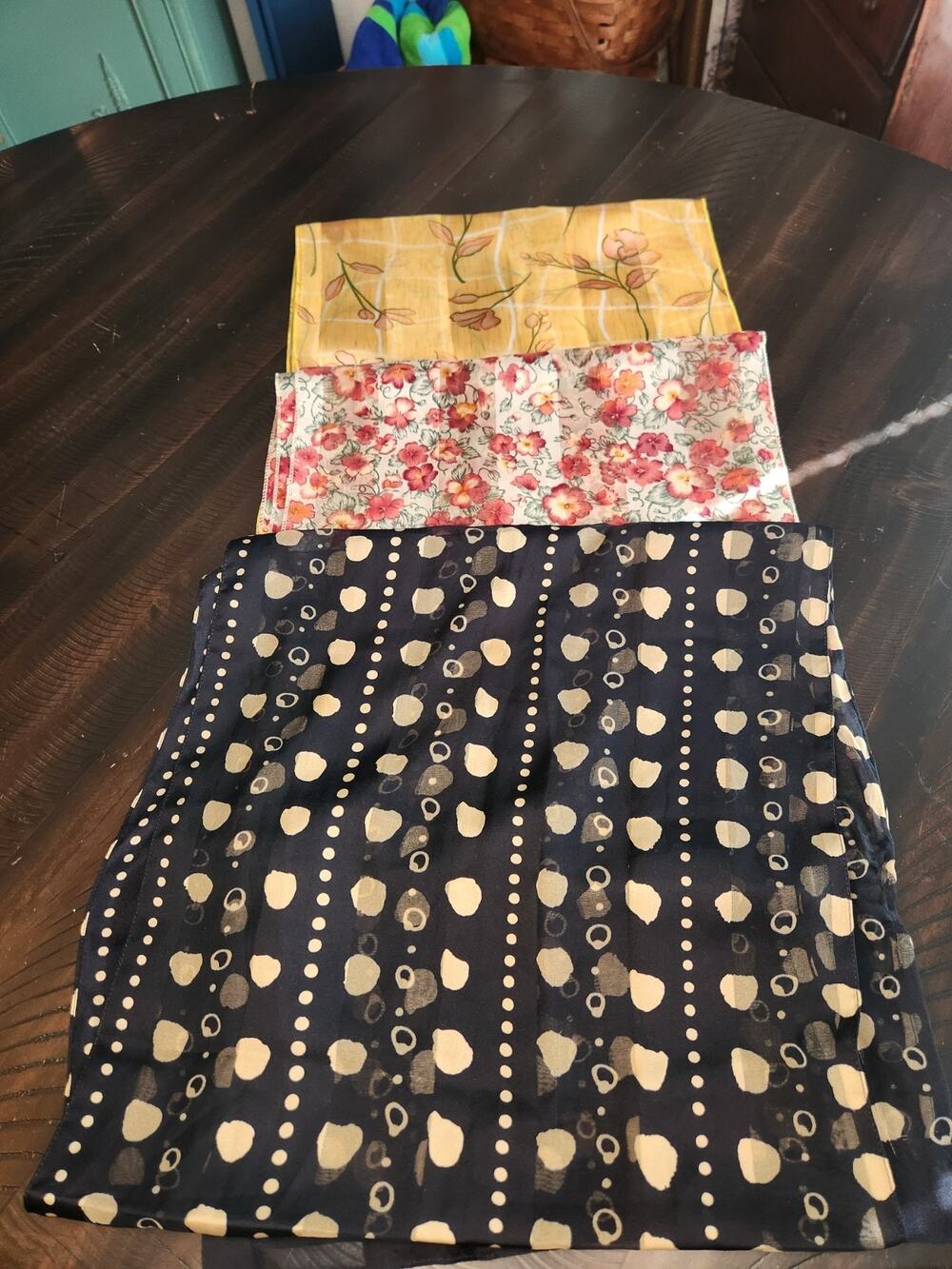 Vintage Scarf Lot of 3 Floral Sheer Chiffon Cottagecore Retro Neck Scarves